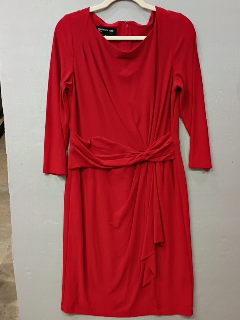 Jones New York Red Draped Knot Waist Dress